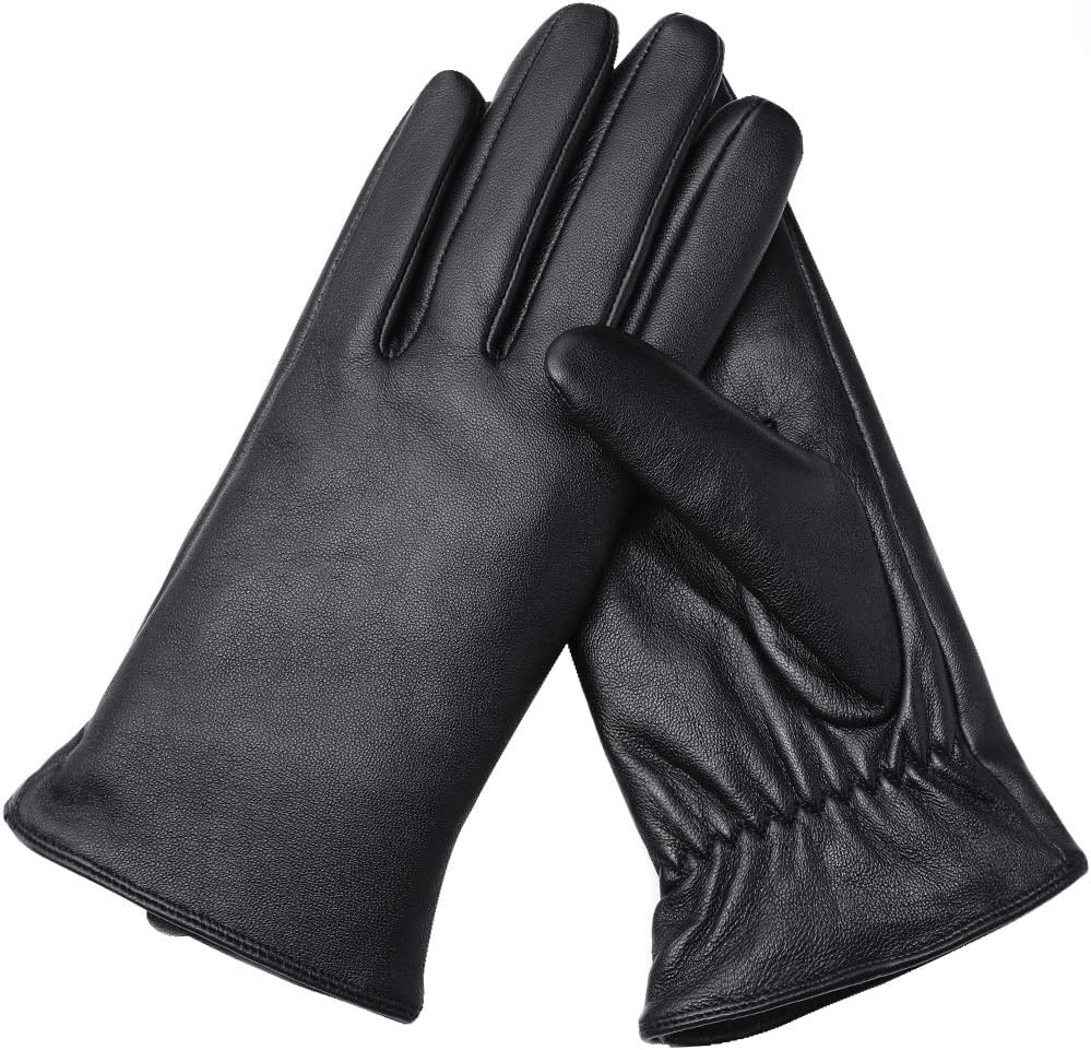 AMVELOP Warm Women Leather Touchscreen Gloves Lambskin Driving Gloves