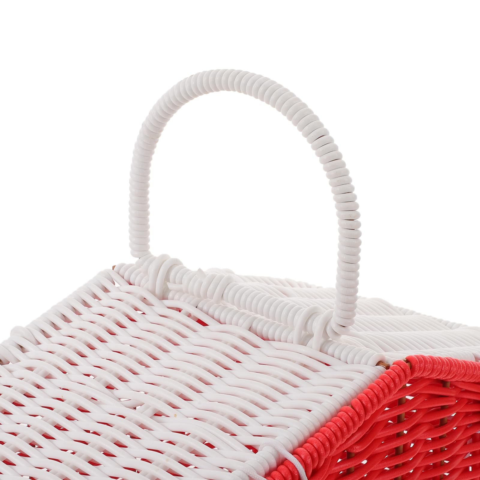 Kleiner Picknickkorb aus Rattanimitat mit Griff Handgeflochtener Retro Korb für Hochzeit Picknick und Gastgeschenke Rot Weiß