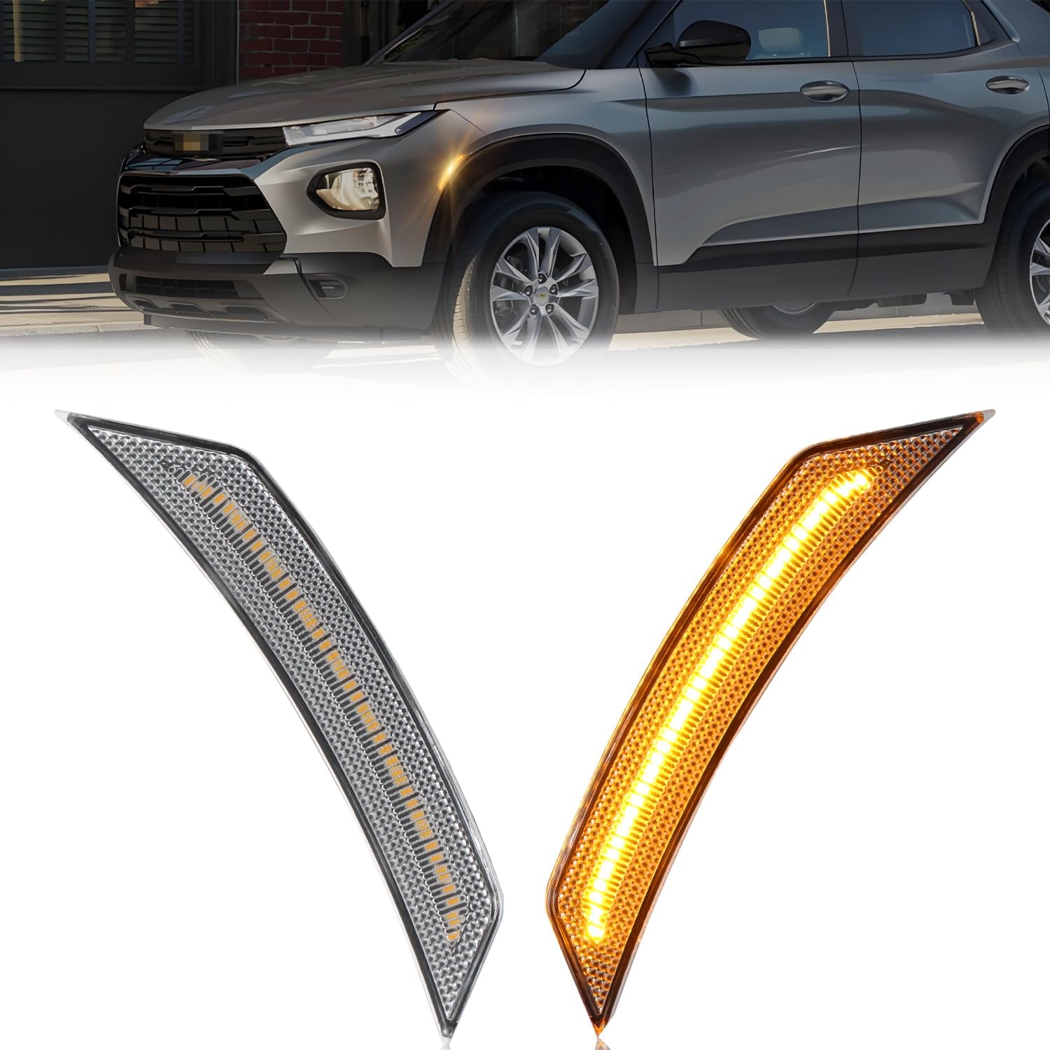 Front Side Marker Lights for 2021-2024 Chevy Trailblazer, [Newly Modern Upgrade] [Can-bus Design] Left Driver & Right Passenger Side Clear Lens Amber LED Turn Signal Marker Lamps, 2PCS