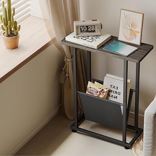 Miniatura 6 de Fixwal Mesa auxiliar estrecha, mesita de noche con estante de almacenamiento, mesa de revista delgada para espacios pequeños, sofá lateral estrecho,
