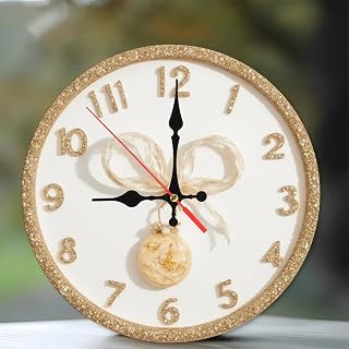 Christmas 10-Inch Silent Wooden Wall Clock, Glitter-Clock-with-Bow-and-Bauble ” Silent Non-Ticking Clock, Battery Operated (AA Batteries Not Included), Artistic Home Decor