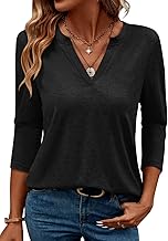 TICTICMIMI Women's V Neck 3/4 Sleeve T Shirts Casual Basic Summer Tees Shirts Loose Fit Tunic Tops