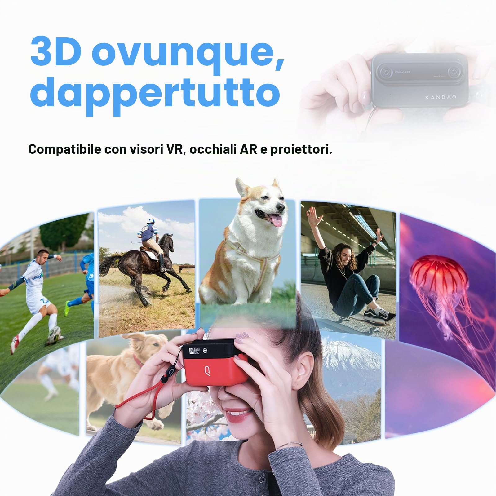 Kandao QooCam Ego - Viewer-Integrated 3D VR Camera, 4K 60fps Videos Stereoscopic Instant Display, for Travel, Party, VR Content-Created Device, Compatibile con AR Glasses, Black Kit.