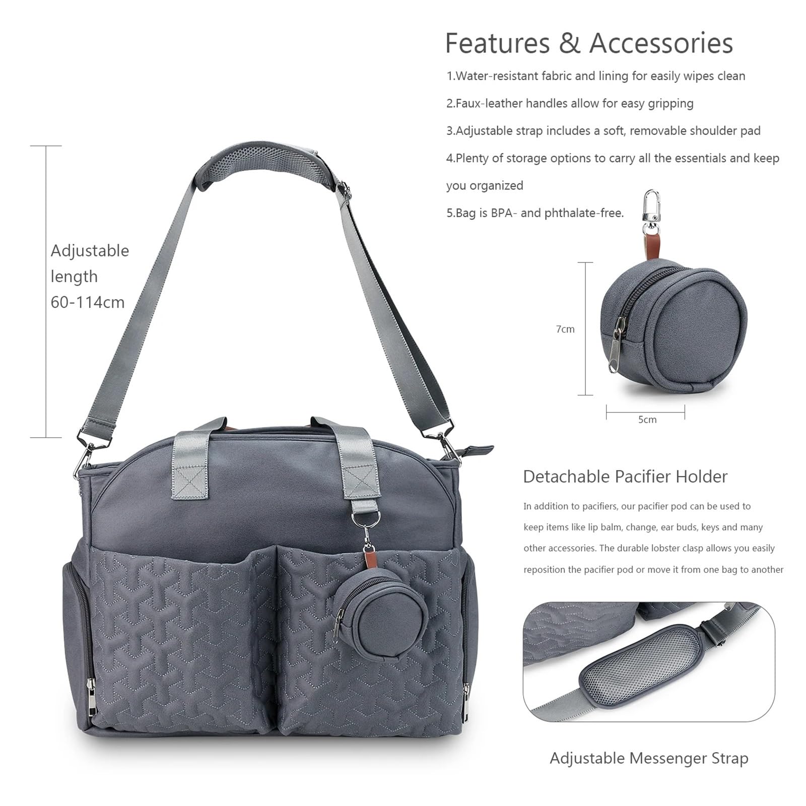 Wickeltasche Kinderwagen Milchpumpentasche, Wickeltasche, Tragetasche mit Schnullertasche, große Reisewindeltasche for Mama und Papa, Milchpumpentasche, Kinder-Kinderwagen-Taschen-Organizer(Dark gray)
