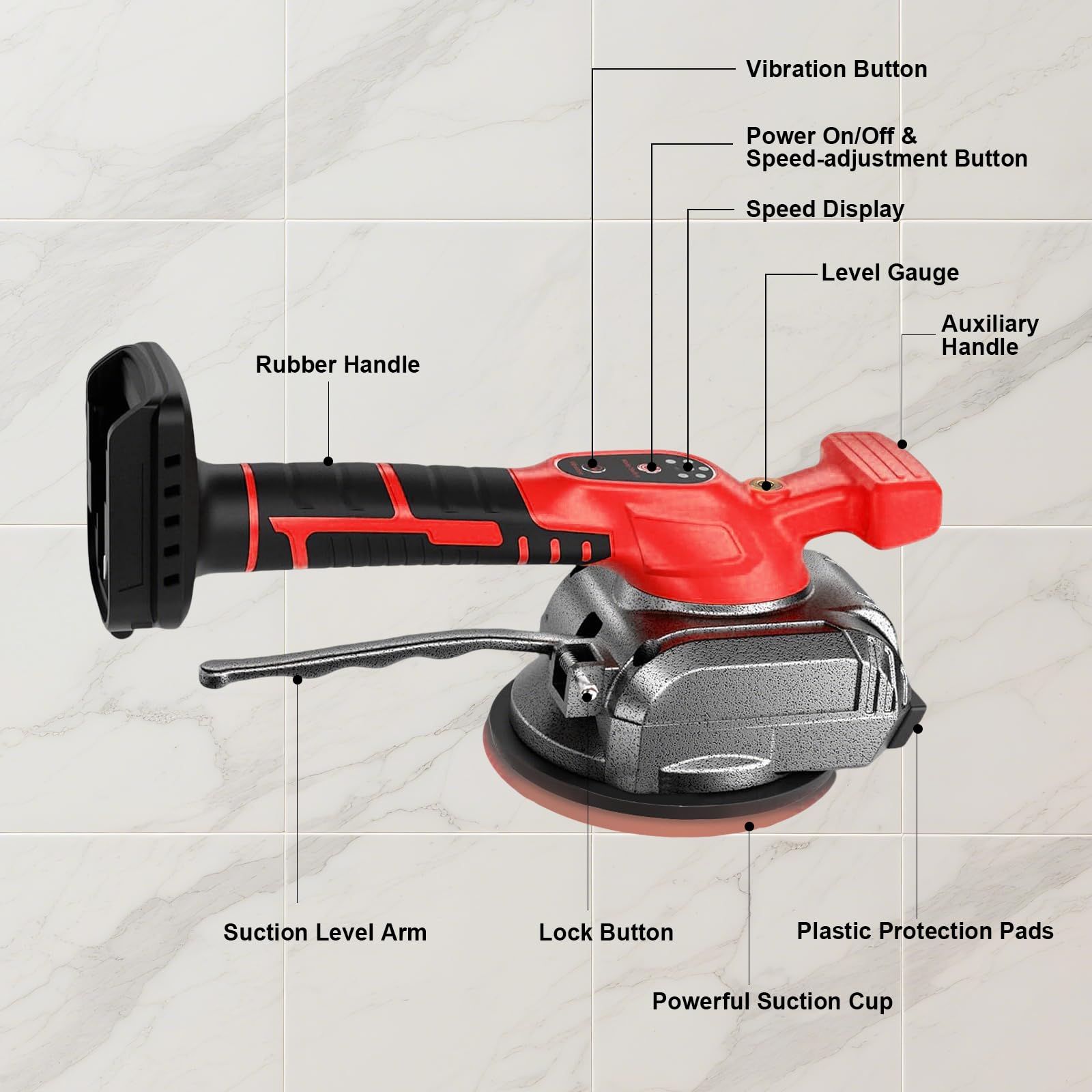 Outil de nivellement des vibrations de carrelage compatible avec batterie Milwaukee, outil d'installation de vibrations de motoculteur sans fil avec jauge de niveau à bulle, ventouse, design de
