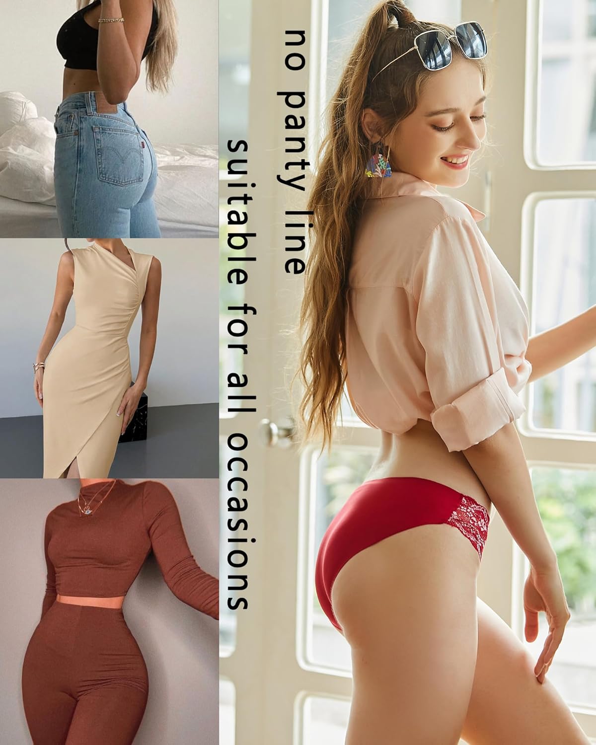 Which is Seamless Underwear for Women Sexy No Show Bikini Panties Lace High Cut Hipster Cheeky Panty 6 Pack S-XL - Image 4