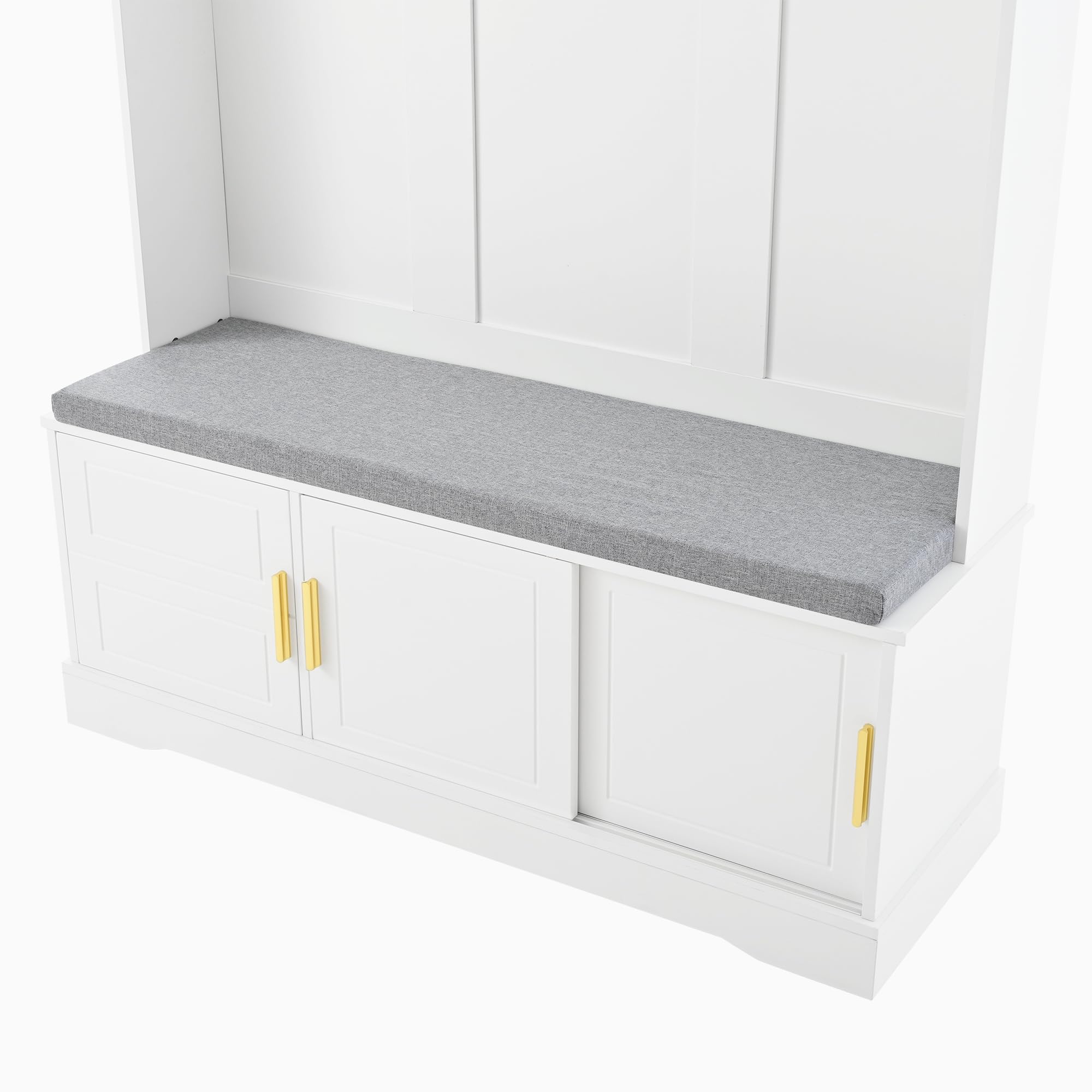 Vestiaire D'EntréE avec Banc Et Rangement à Chaussures, Meuble D'EntréE avec 6 Crochets Triples, Porte-Manteau Multifonctionnel en Bois avec Tabouret Rembourré pour L'EntréE Ou Le Couloir