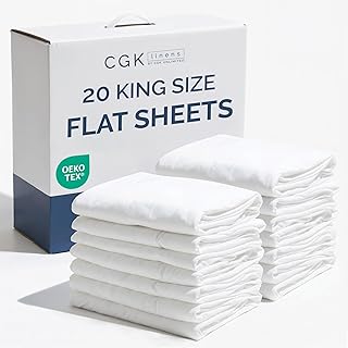 Bulk Case Pack of 20 Flat Sheets - (20) King Size Hotel Quality Top Flat Bed Sheets Only - Wholesale Bulk Bedding for Hotels, Spas & Airbnbs - Breathable, Cooling, Soft & Wrinkle Free - (King, White)