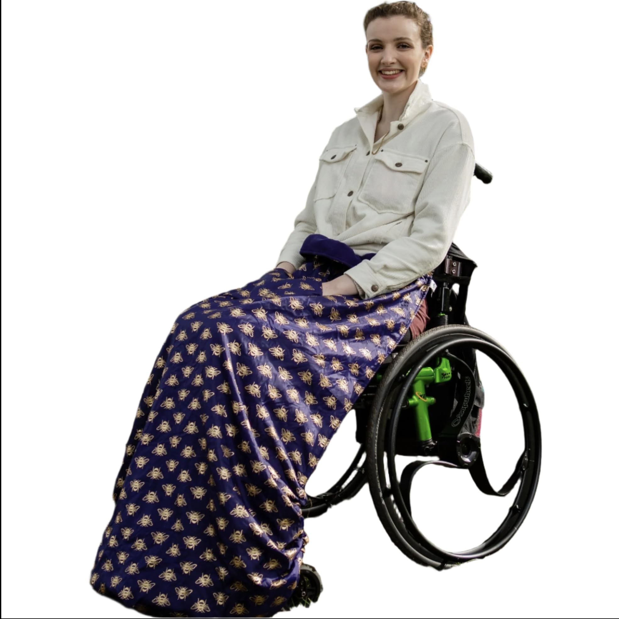 XL Large Long Adult Size Fleece-Lined Wheelchair Cosy Cover for Plus Size and Taller Wheelchair Users - 100% Waterproof Rain Cover for Wheelchairs, Easy to Fit Wheelchair Blanket (Gold Bees)