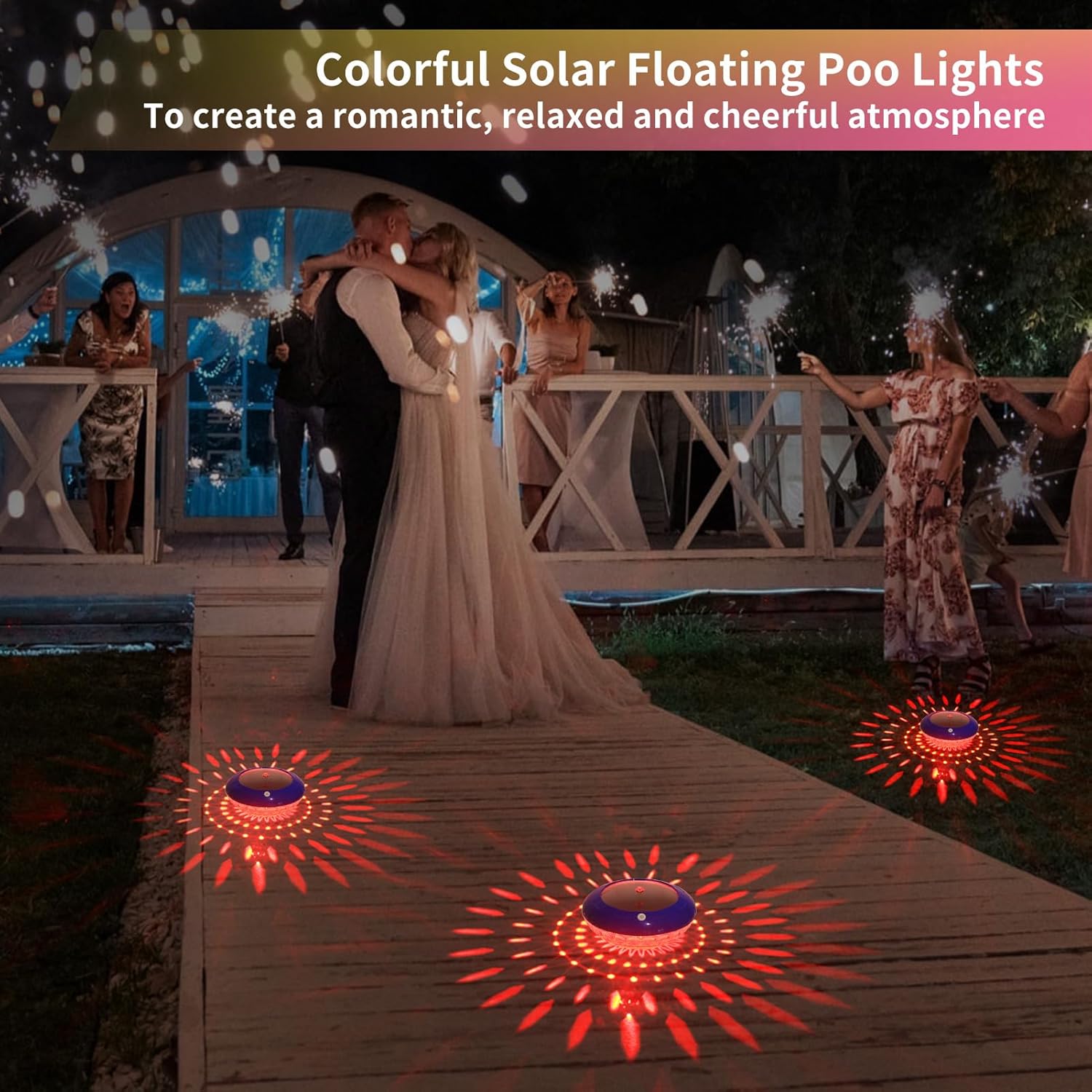 FirstE Solar Floating Pool Lights, RGB Color Changing Pool Floating Light, IP68 Waterproof LED Solar Pool Lights That Float, Hangable Auto ON Off for Above In Ground Pools Wedding Party Decoration (2)