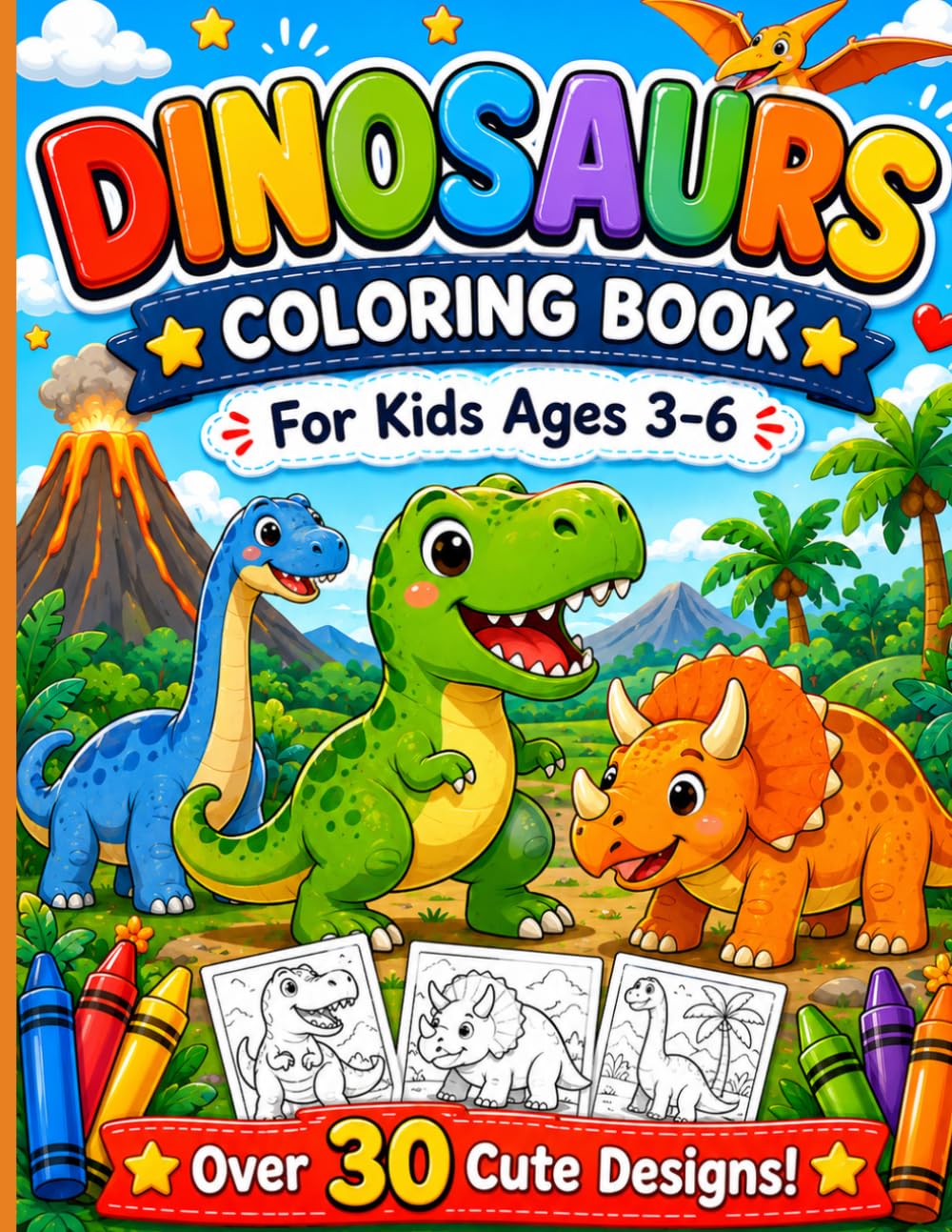 Dinosaur Coloring Book for Kids: Fun and Easy Dinosaur Coloring Pages for Toddlers and Preschoolers Ages 3–6