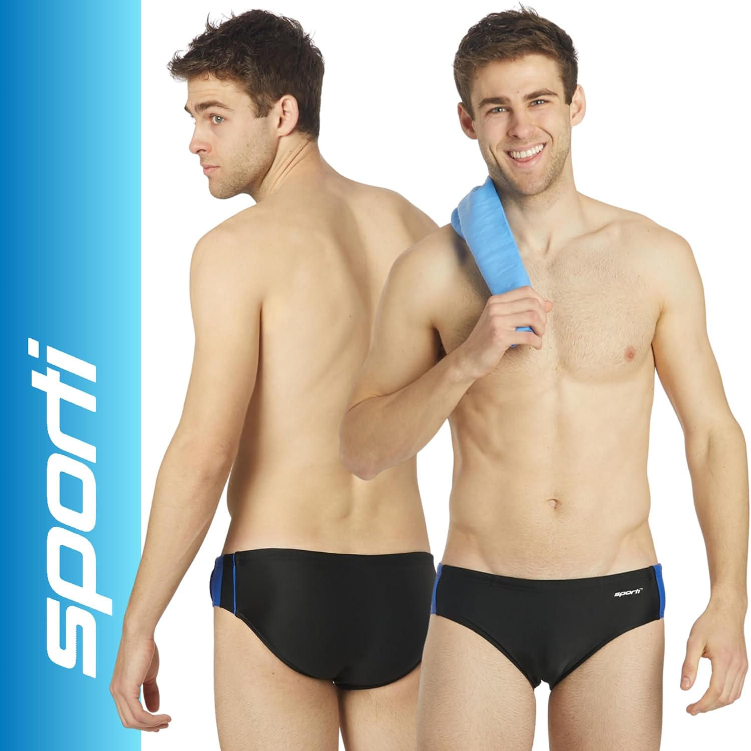 Sporti Men's Swim Briefs - Printed Color & Solid Swimsuit Training Suit - Men's Athletic Swimwear Briefs for Lap Swimming