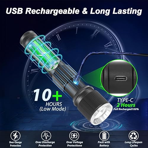 Miniatura 4 de Linterna recargable con pantalla LCD, linterna de bolsillo pequeña súper brillante, 3 modos de luz LED táctica, zoomable impermeable para campamento