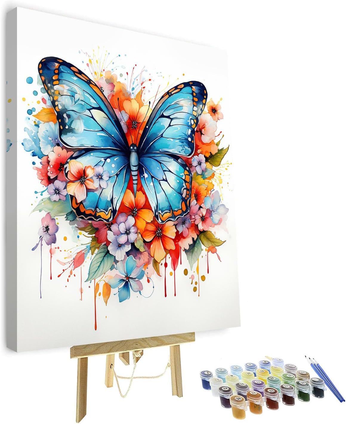 Rebotipy Butterflies Paint by Numbers Kit for Adults Watercolor Flower DIY Paint by Numbers Beautiful Colorful Butterflies Paint by Numbers Kit on Canvas Oil Painting for Gift 16x20 inches with Frame