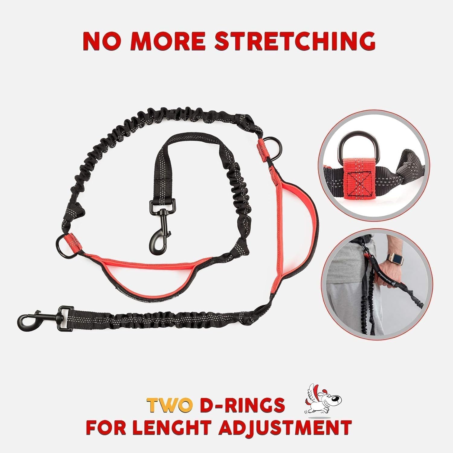 Exquisite Hands Free Dog Leash for Medium Dogs (Extra Long - Khaki and Orange) + Dog Collar Small (Black & Red)