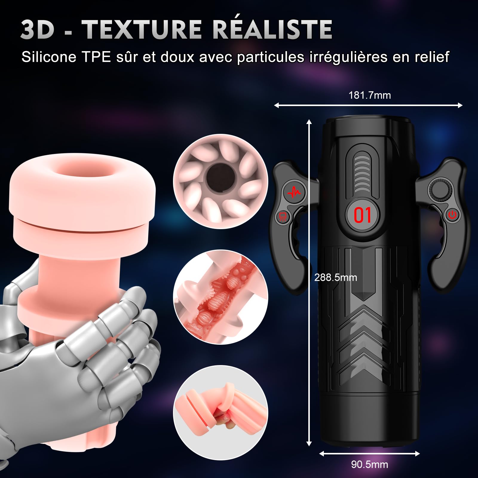 Masturbâteur Homme Mains Libres Sex Toys - Masturbateurs Masculins Automatique avec Vaginette Ultra Réaliste Sex Toýs Homme Vibromasseur Masturbeuse Masculin Succion Va et Vient avec 6 Cock Rings