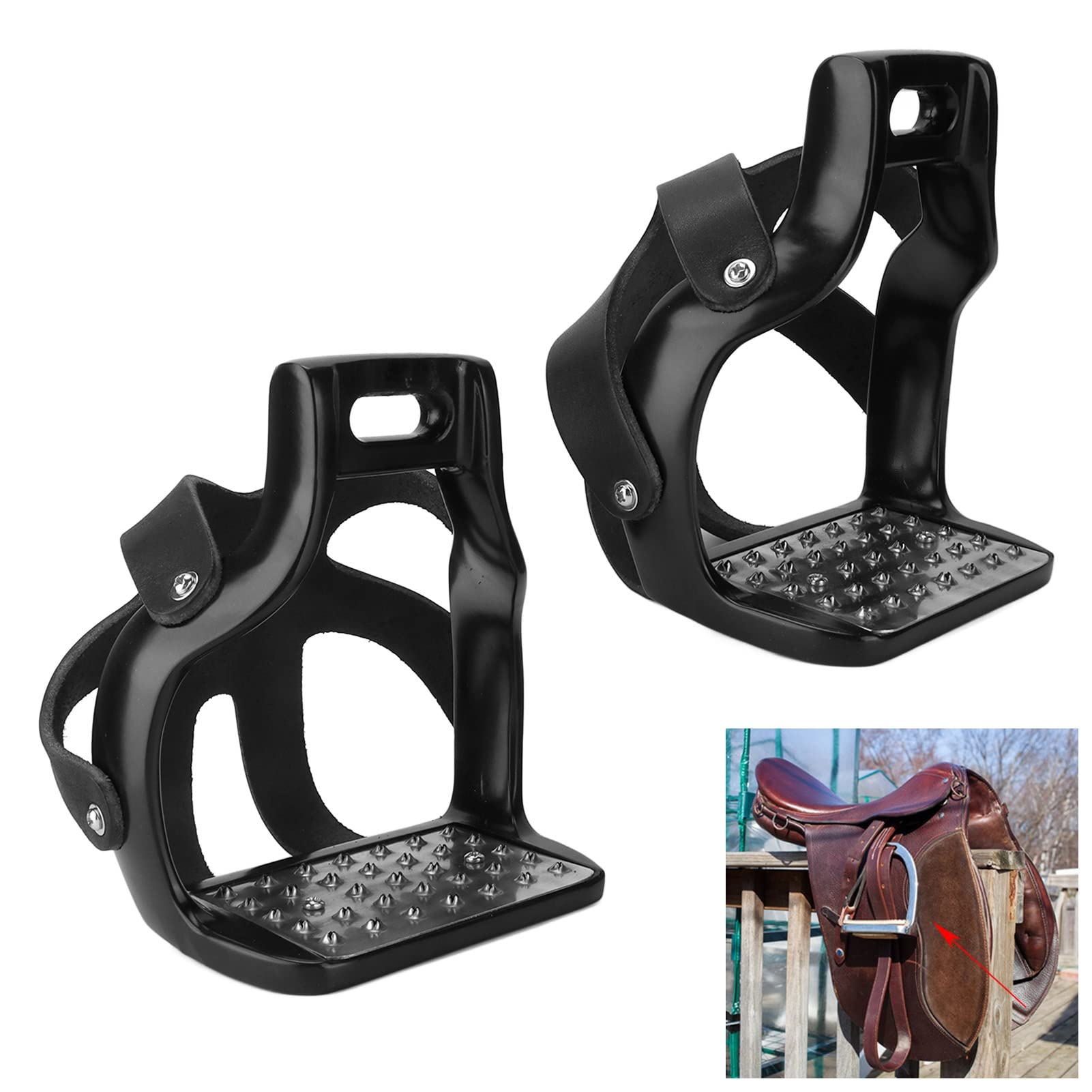 Estribos de equitación de Aluminio Antideslizantes con Cubierta Protectora de Piel de Vaca, Almohadillas para Estribo de Acero Inoxidable Que garantizan un Soporte Seguro del pie,