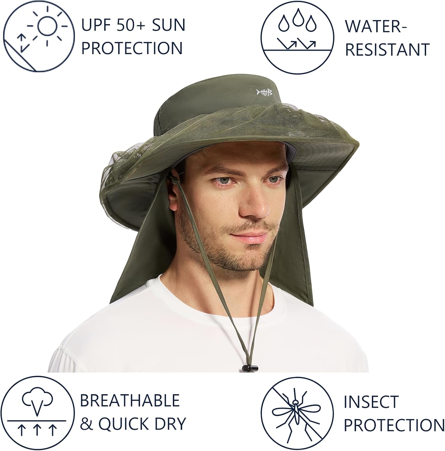 BASSDASH UPF 50+ Mosquito Net Hat with Stowable Neck Flap for Men Women Outdoor Fishing Hiking Camping Gardening FH17 - Image 4