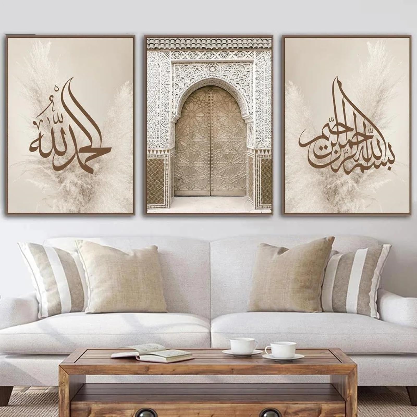 Baibexing Islamic Calligraphy Canvas Painting Wall Art Print Morocco Door Poster Bismillah Wall Pictures For Living Room Decor 50X70Cmx3Pcs Unframed