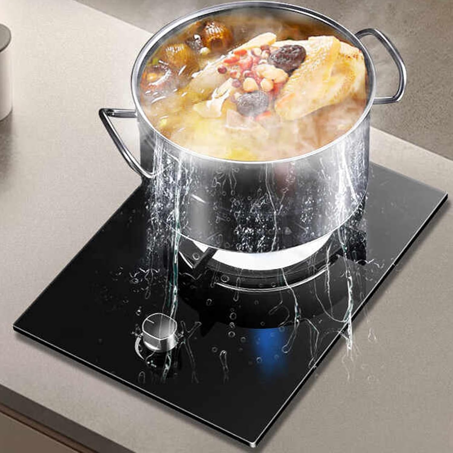 43cm Single-burner Gas Stove,5.2KW High-Efficiency Hob,with Tempered Glass Auto-Ignition,Tabletop/in Dual-Use,for Emergency Cooking(LPG)