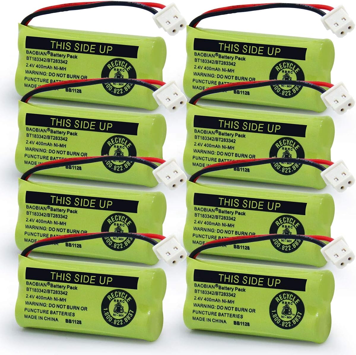 BT183342 BT283342 2.4V 400mah Ni-MH Cordless Phone Battery Compatible with AT&T BT162342 BT-162342 BT166342 BT-166342 BT266342 BT-266342 BT-183342 BT-283342 VTech CS6329 CS6114 CS6419(8 Pack)