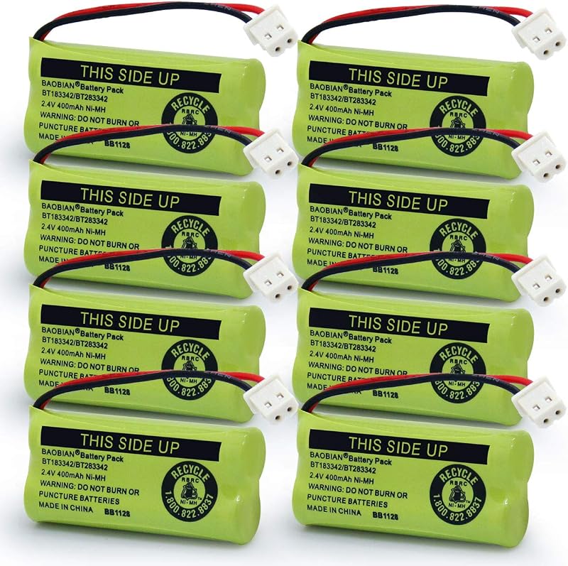 BT183342 BT283342 2.4V 400mah Ni-MH Cordless Phone Battery Compatible with AT&T BT162342 BT-162342 BT166342 BT-166342 BT266342 BT-266342 BT-183342 BT-283342 VTech CS6329 CS6114 CS6419(8 Pack)