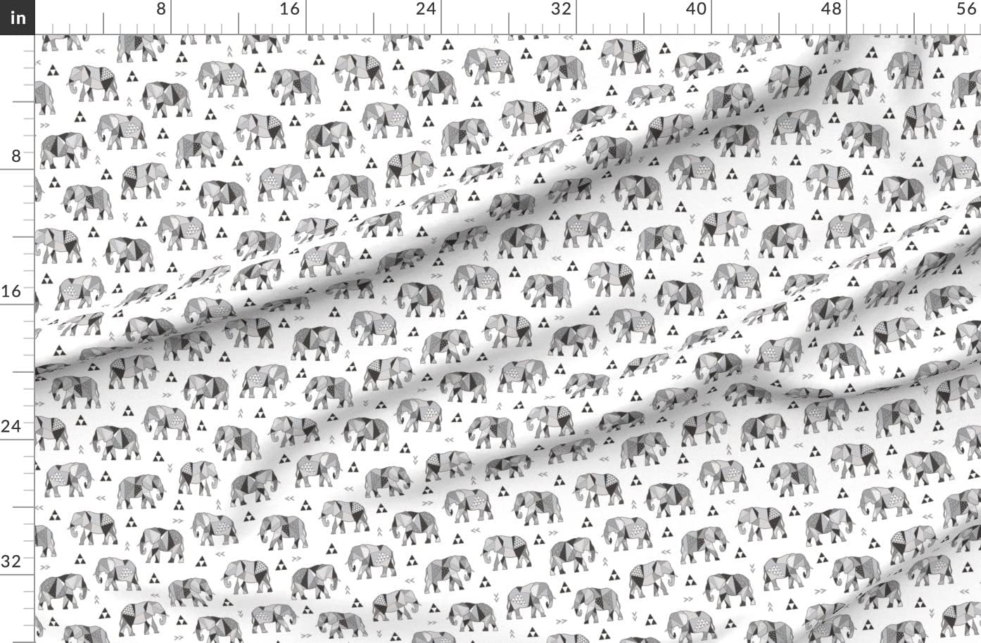 Spoonflower Fabric - Elephants Geometric Triangles Gray Elephant Zoo Jungle Black White Printed on Organic Cotton Sateen Fabric by The Yard - Sewing Quilting Apparel Home Decor