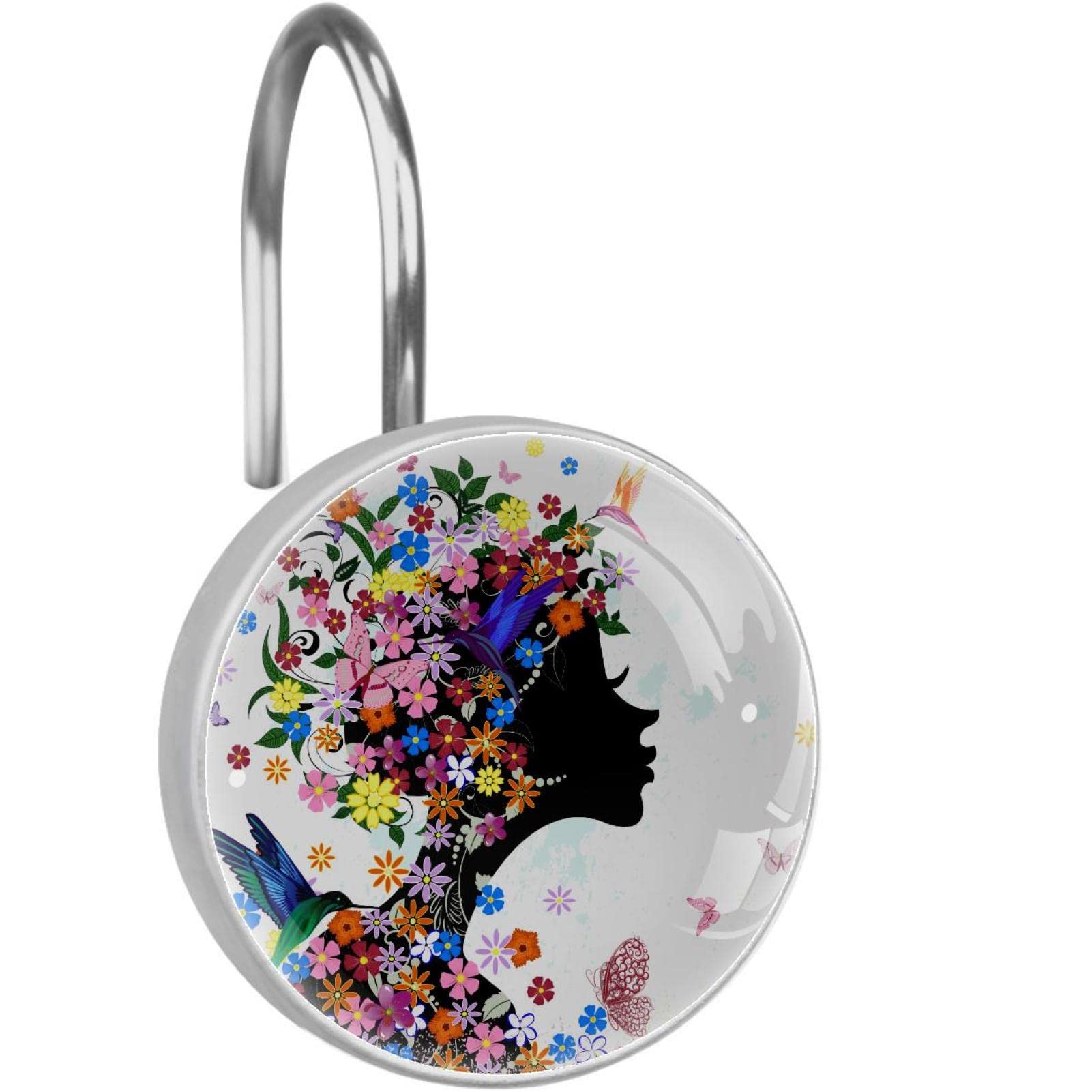 Crochets de rideau de douche en acier inoxydable incassable à motif floral