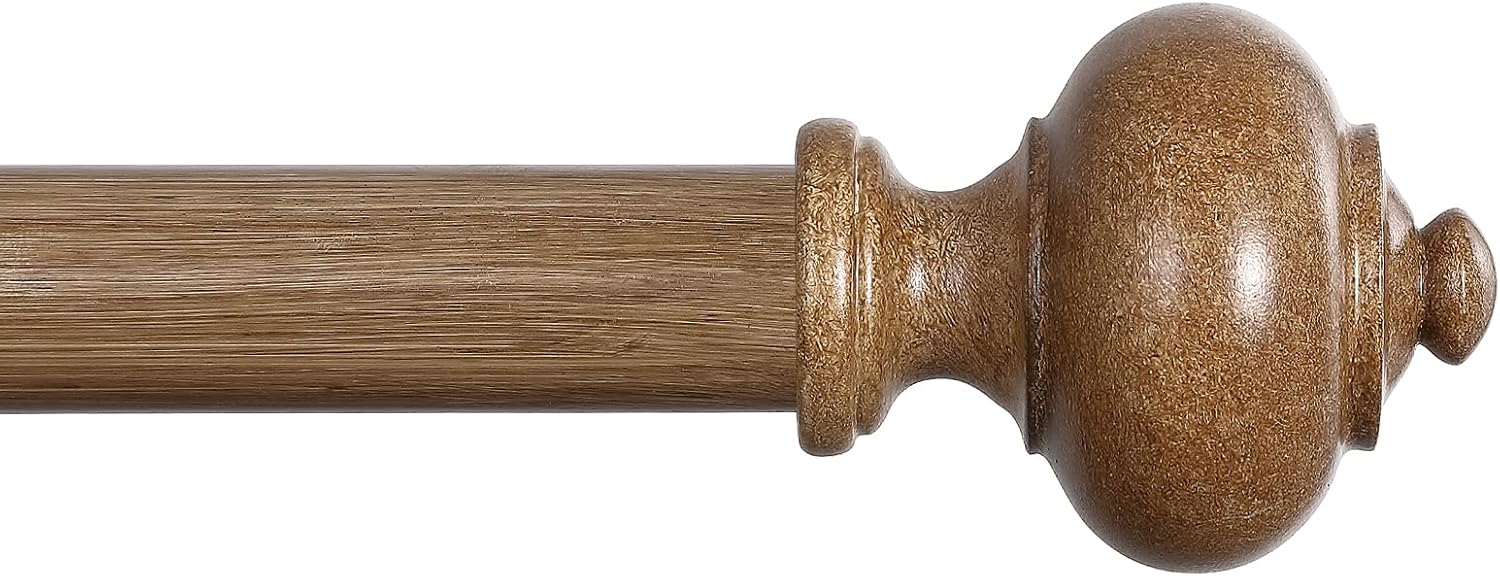 Wood Curtain Rods for Windows 32 to 120 Inch, 1 Inch Heavy Duty Curtain Rods with Imitation Wood Grain Finials, Adjustable Boho Drapery Rod for Bedroom, Kitchen