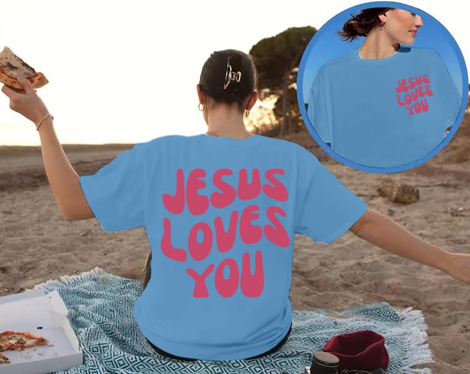 Christian Jesus Shirts for Women Oversized Jesus Loves You Tshirts Religious Faith Shirt Inspirational Graphic Tees - Image 2