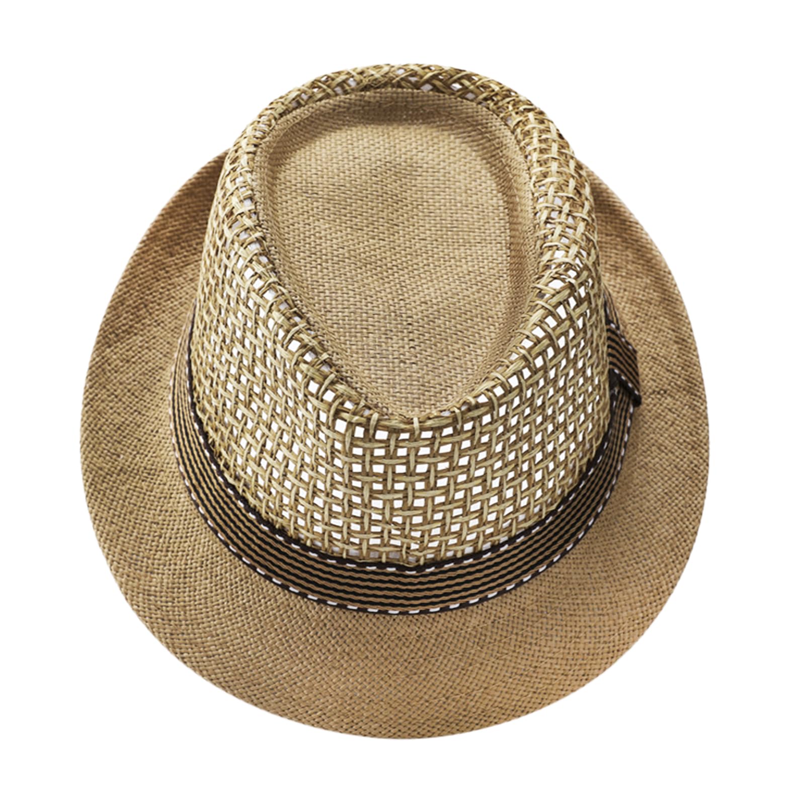 Men’s Vintage Summer Sun Protection Straw Fedora Hat Panama Newsboy Top Cap Short Brim Manhattan Gangster Casual Jazz Hat Khaki