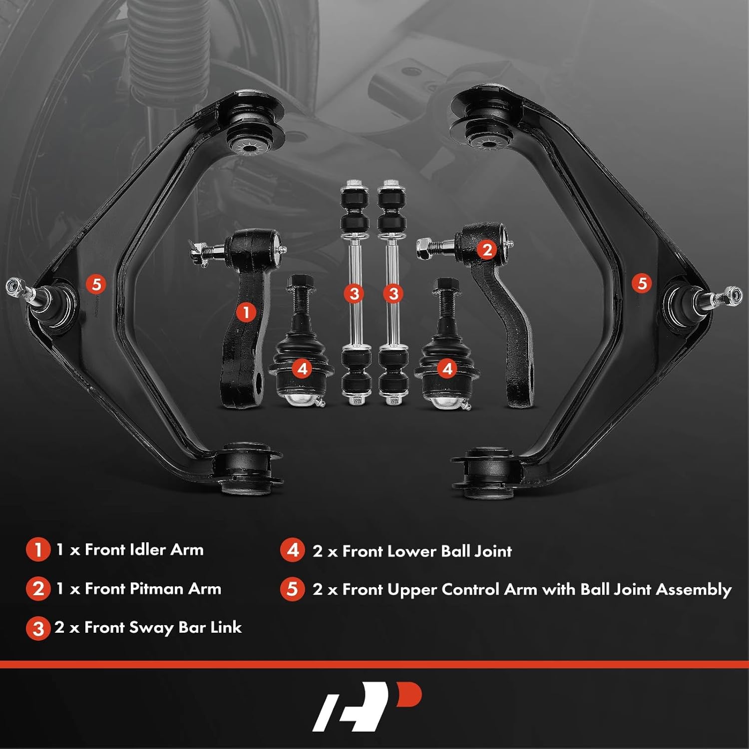A-Premium Set of 8, Front Upper Control Arm, Sway Bar Link, Lower Ball Joint, Idler Arm, Pitman Arm, Compatible with Chevrolet & GMC - 99-10 - Silverado Suburban Avalanche Sierra Yukon