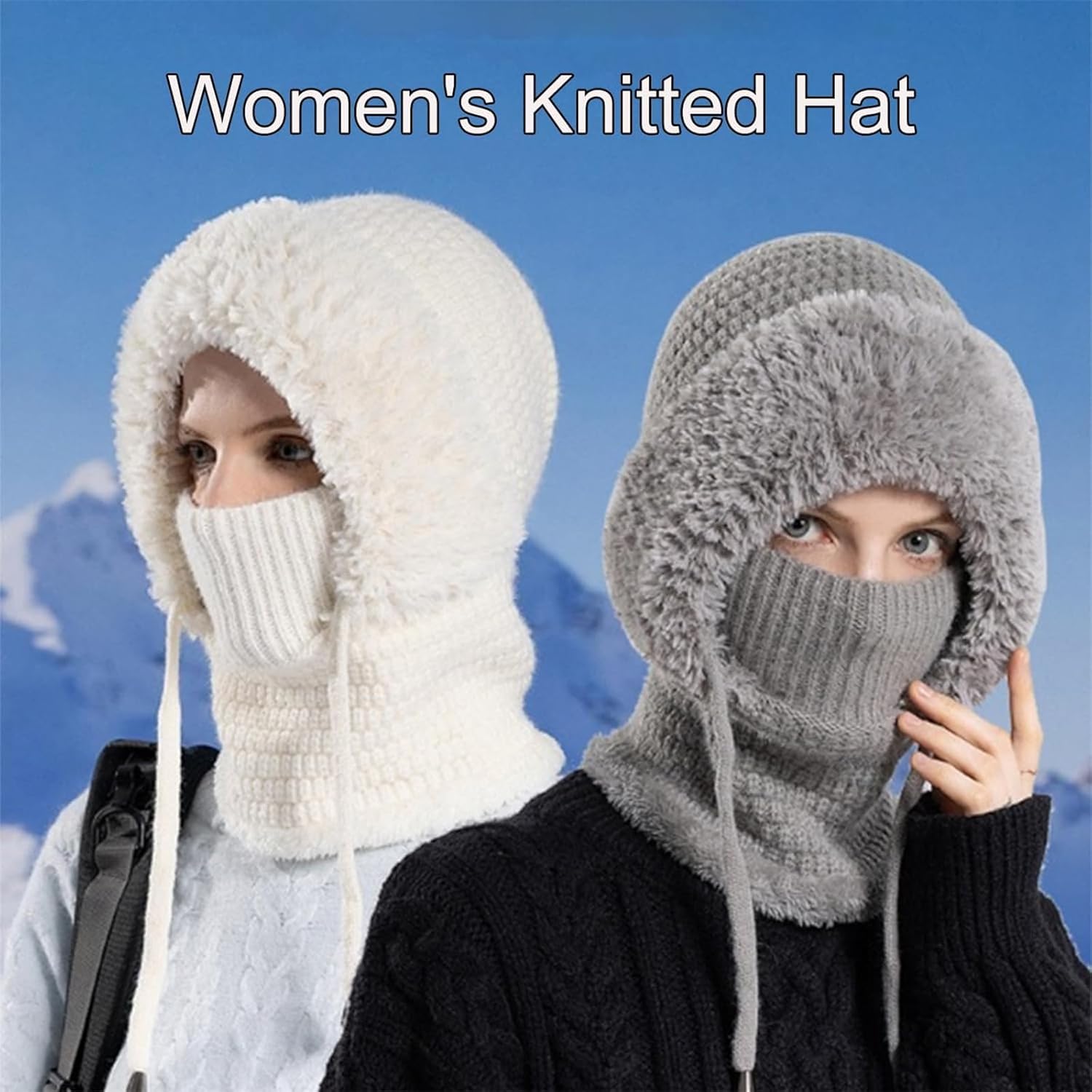 Tinycious 3 in 1 Beanie Hat for Women, Women's Outdoors Windproof Scarf Hat, Three in One Winter Balaclava