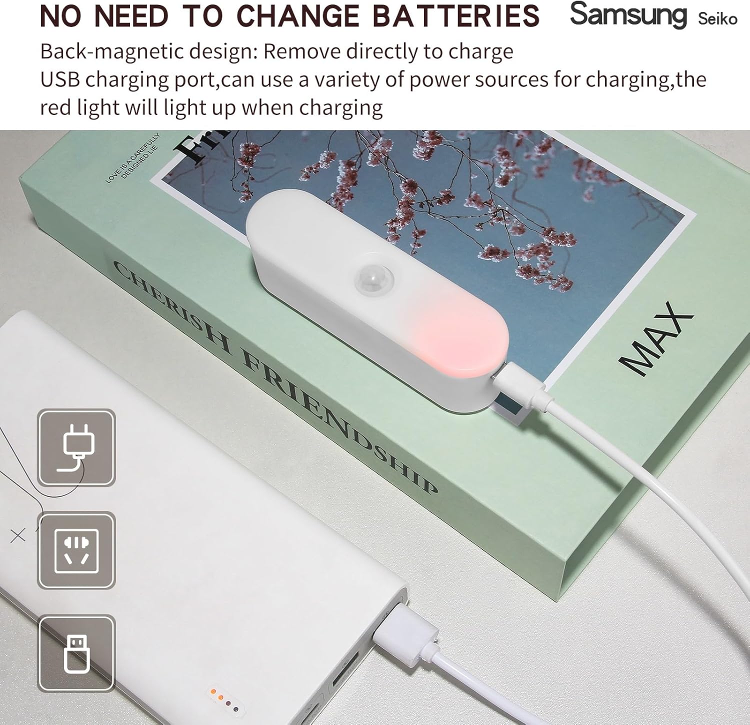 4 Pack Motion Sensor Light Indoor,USB Rechargeable Under Cabinet Lighting Wireless,Closet Light Motion Sensored With Light Sensors,Stick On Anywhere rechargeable light,for Home Kitchen Hallway Cabinet