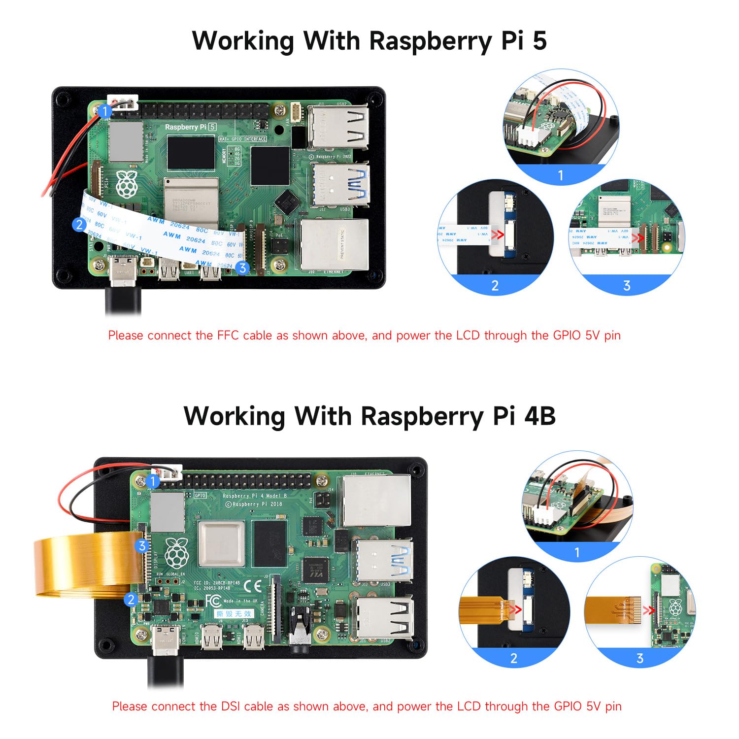 Waveshare 4inch DSI Capacitive Touch Display, Compatible with RPi 3A+/3B+/4B/5， 480 × 800, IPS Display Panel, 5-Point Touch, Optical Bonding Toughened Glass Panel