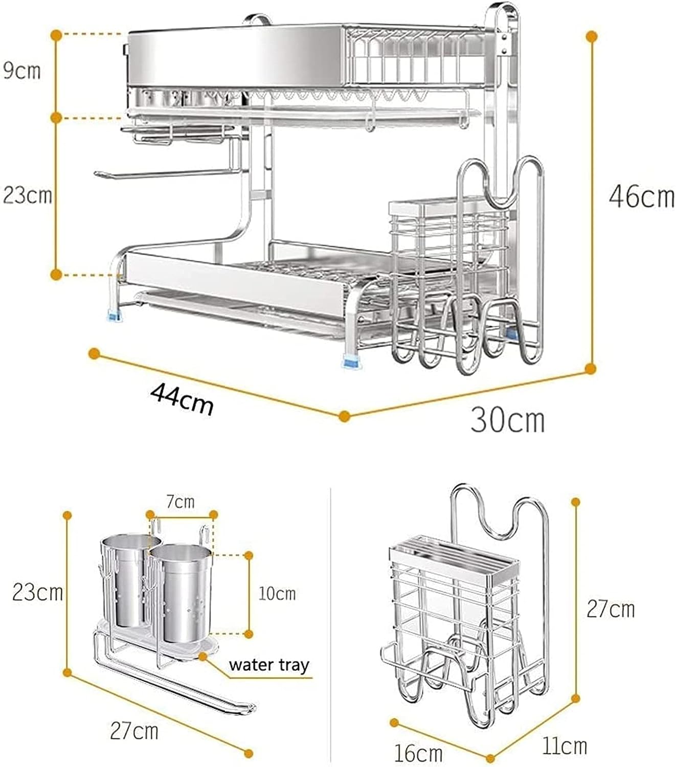 Dish Rack Kitchenware Dish Rack Wall-Mounted Double-Layer Kitchen Supplies to Dry Wash and Drain Dish Racks 304 Stainless Steel Cutlery Storage Rack Sier Kitchen Supplies DAKSL Counter Or