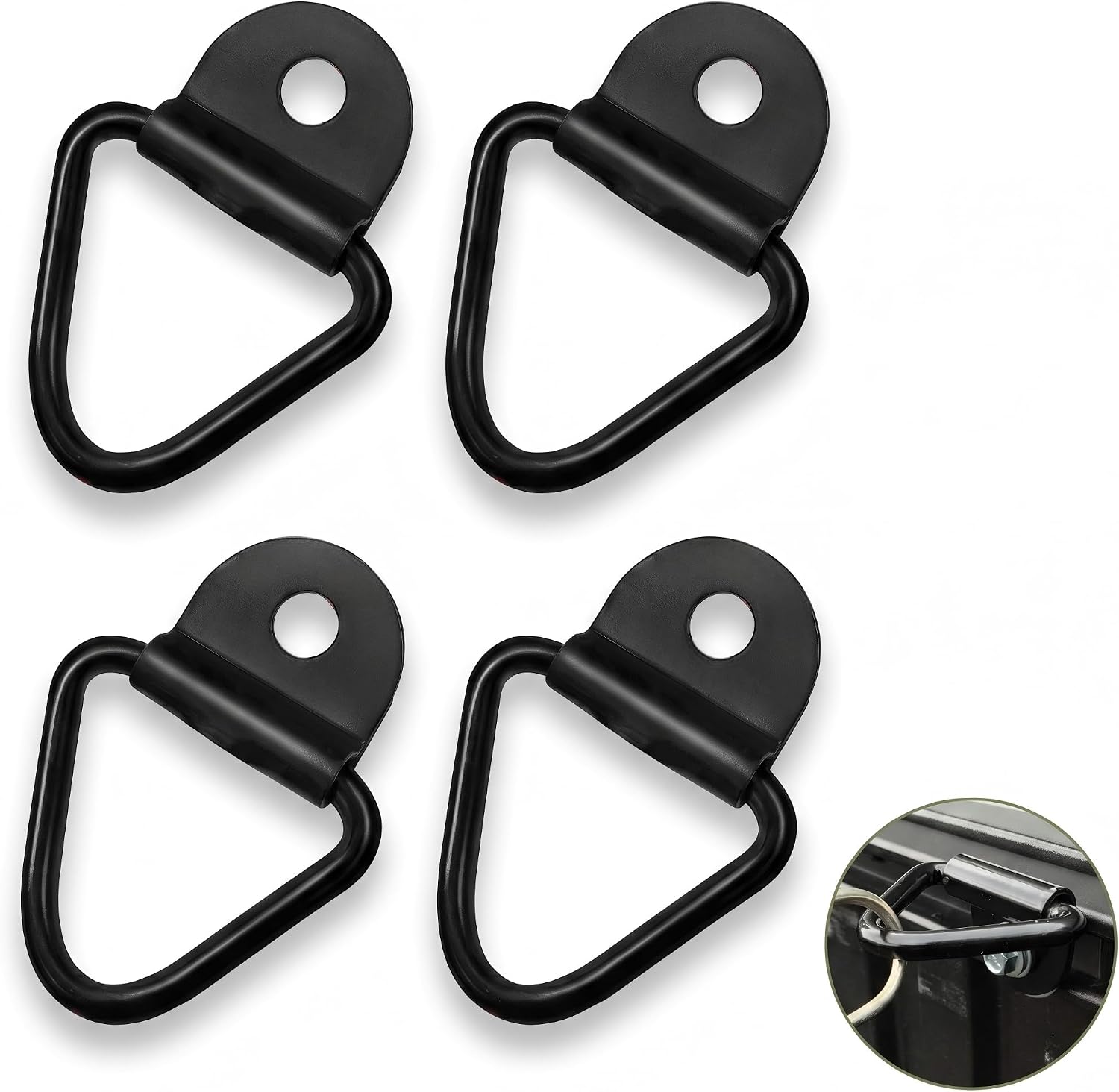 4 PCS Heavy Duty Truck Bed Tie Down Anchors, V Tie Down Tailgate Accessories, Universal 2.3 x 2.2 Multifunctional Metal Hook Trunk Fixing Rail Accessory (Black)