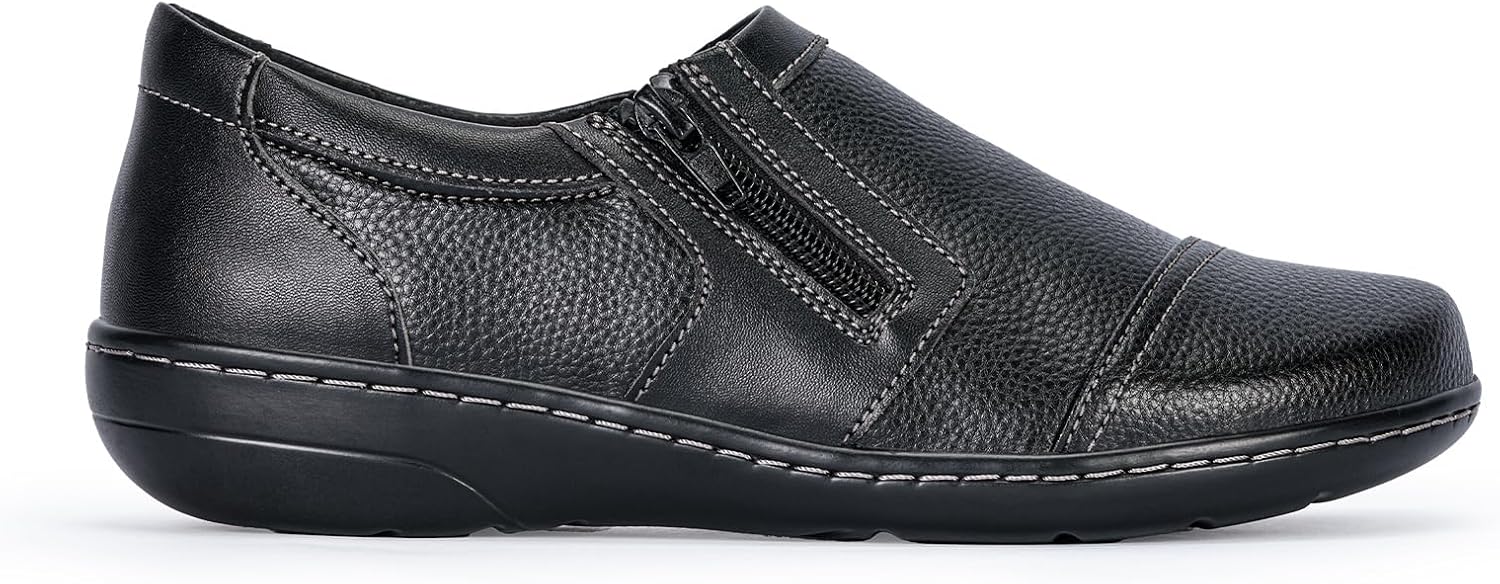 Women Loafer Dress Shoe Office Work Business Casual Comfortable Lightweight Wide Leather Non-Slip Slip-On Flat Teacher Walking