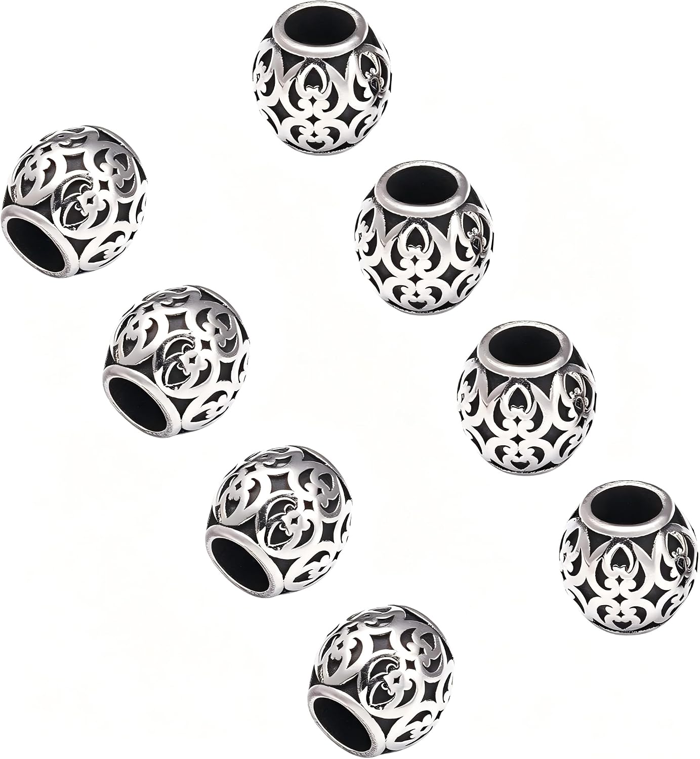 UNICRAFTALE 10PCS Paracord Bead Set European Beads (4.5mm Large Hole) Metal Spacers (8.5mm) Stainless Steel Loose Beads (Antique Silver) for DIY Jewelry Making