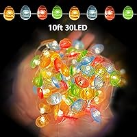 Vista 64 de Paquete de 2 guirnaldas de luces LED, funcionan con pilas, 5 m, 50 luces intermitentes, temporizador, impermeables, para habitaciones, bodas