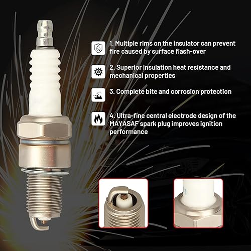 Miniatura 3 de MAYASAF Bujías 7734 - Bujías de encendido de repuesto automotriz para Toyota 1985-88 4Runner, para Benz 1974-78 230 para Nissan tipo asiento plano,