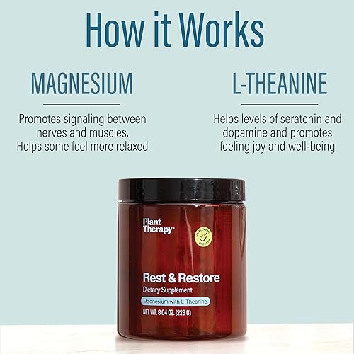 Miniatura 6 de Plant Therapy Polvo de glicinato de magnesio sin sabor fabricado en Estados Unidos con L-teanina Rest & Restore 4 meses de suministro que promueve