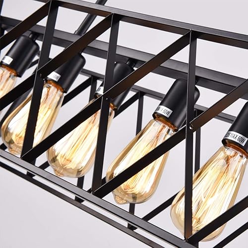 Miniatura 4 de mirrea Lámpara colgante vintage con 6 luces en marco rectangular, acabado pintado en negro mate de metal