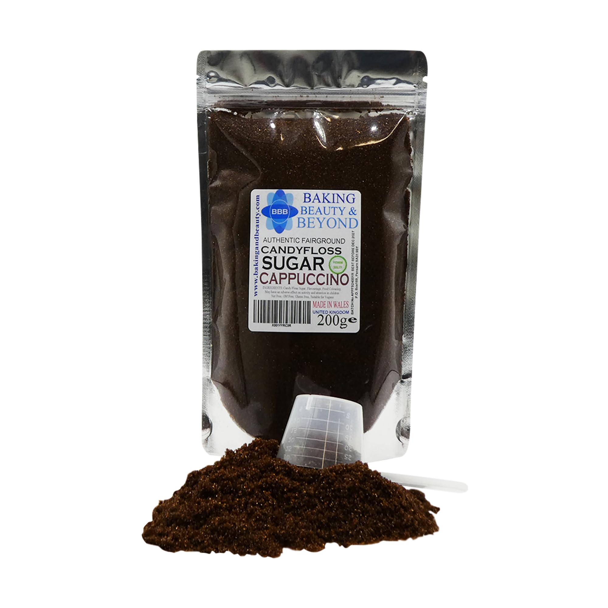 Baking, Beauty & Beyond Premium Floss Sugar for Cotton Candy - Cotton Candy Flossing Sugar with Natural Ingredients, Perfect for Every Occasion, Bulk Floss Sugar 200g - Cappuccino Flavour