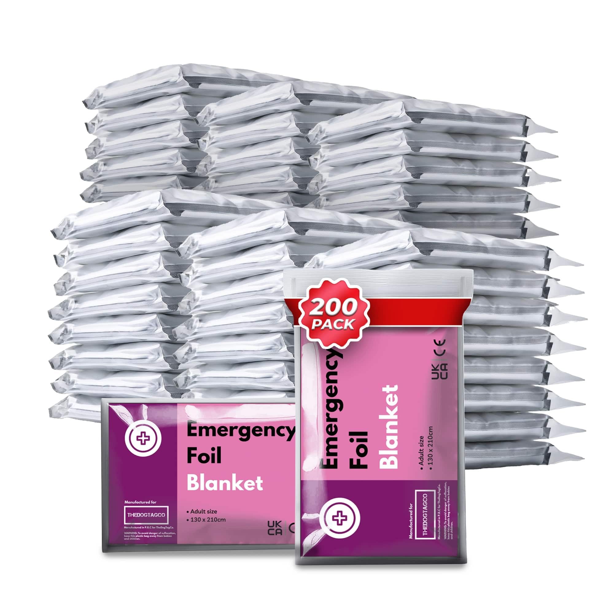 TheDogTagCo Multi-pack EMERGENCY Space Survival Thermal Foil BLANKET Sports Shock Sensory Mylar Camping (200-Pack)