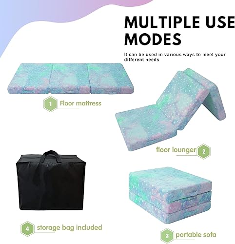 Miniatura 4 de MeMoreCool Colchón plegable para niños, tapete para siesta de 57 x 22 pulgadas para dormir y guardería, colchón portátil de tres pliegues para futón