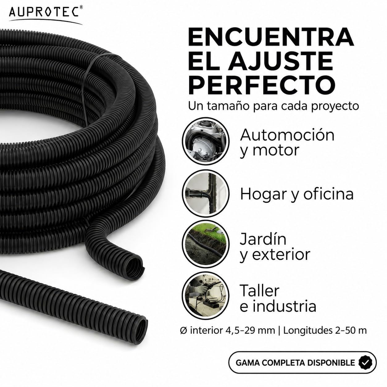 AUPROTEC Tubo Corrugado sin Ranura 2 a 50 m/Conducto para Cables subterráneos/Resistente a los Rayos UV/Manguera Protectora de Cables Negro - Diámetro Interior 29 mm, Longitud 2 m - 4