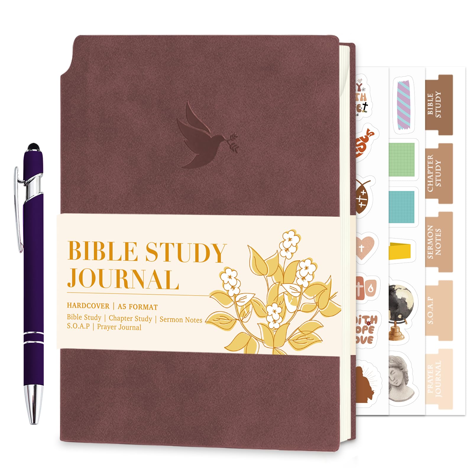 XKDOUS Bible Study Journal Church Notes Journal, Bible Study Supplies Bible Notebooks for Note Taking Reflection Prayer, 8.6’’ Guided Bible Study Notebook for Women, Leather Purple