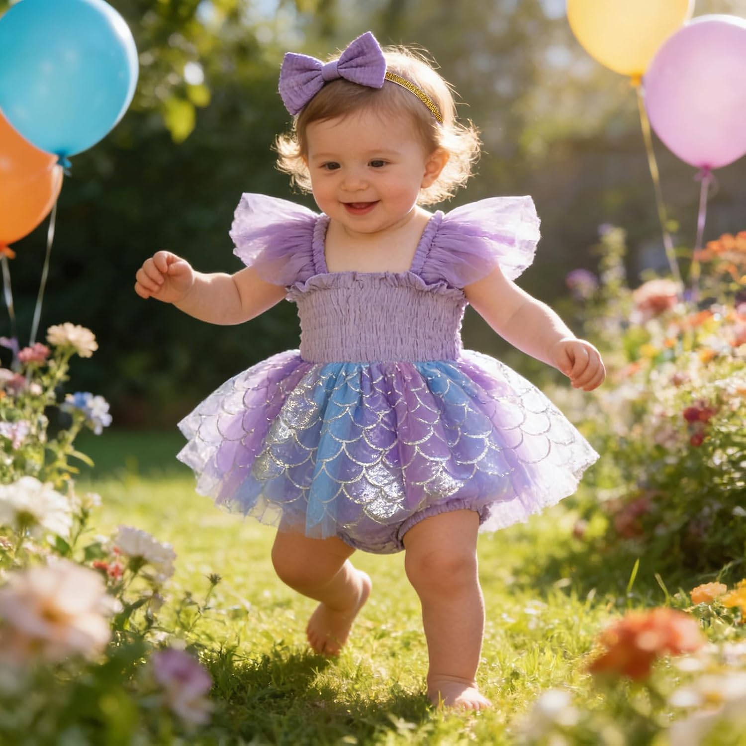 TITKKOP Baby Girl Tulle Romper|Newborn Summer Bodysuit|First Birthday Photo Shoot|Cake Smash Outfit for Infants 0-18M image 3