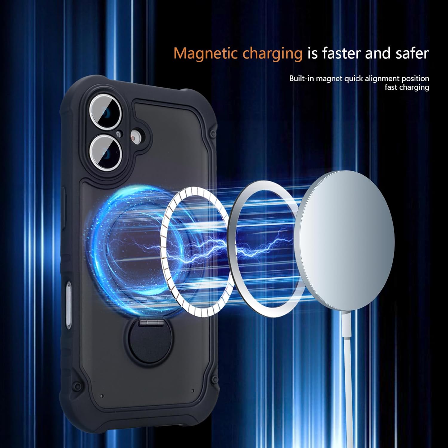 Magnetic for iPhone 16 Case with Invisible Stand, [Military-Grade Drop Protection] [Full Camera Protection] Slim Translucent Matte Back Kickstand Shockproof Phone Case for iPhone 16, 6.1" (Black)